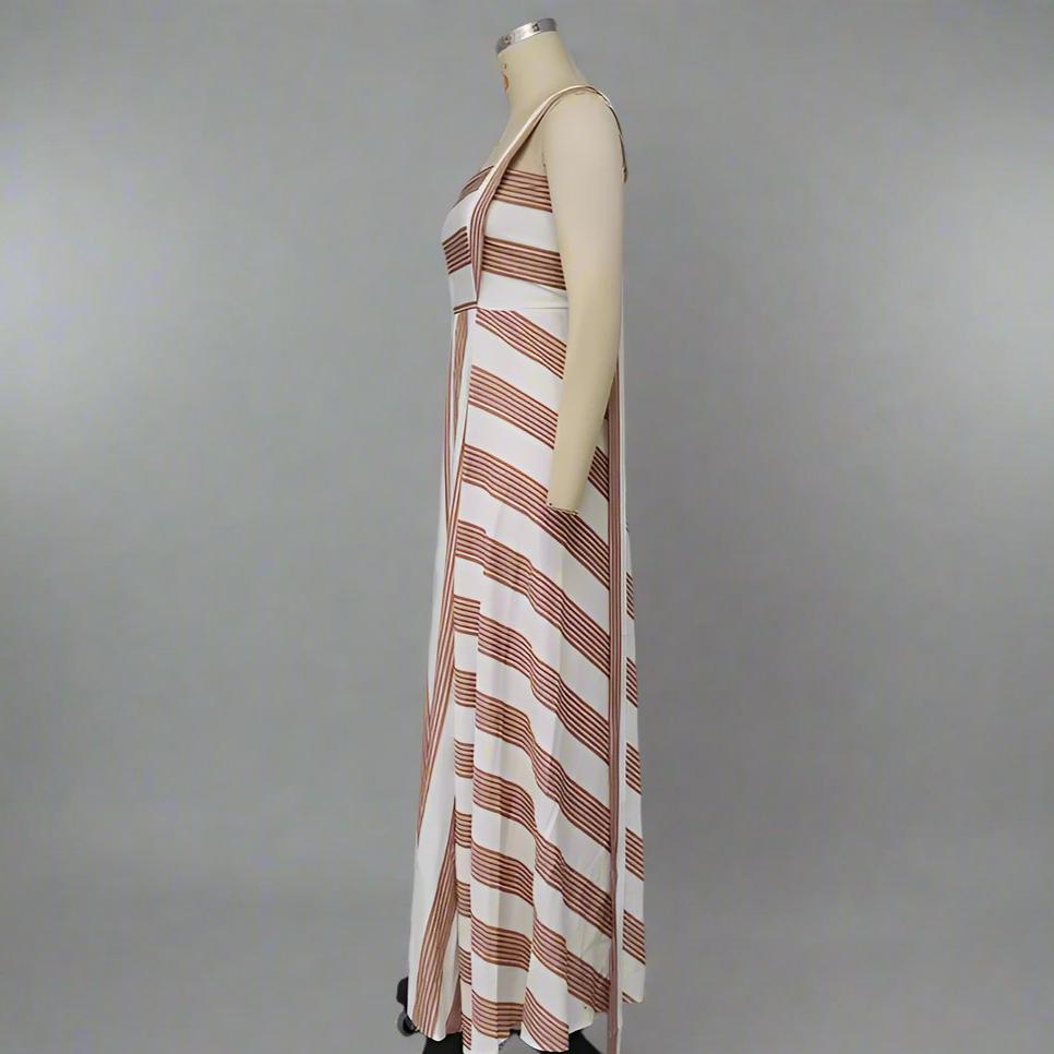 Light Brown Striped Long Dress