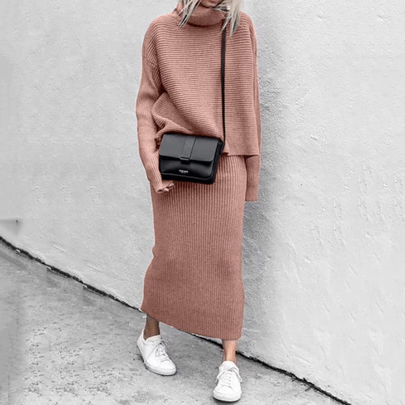 Solid Color High Collar Knit Dress