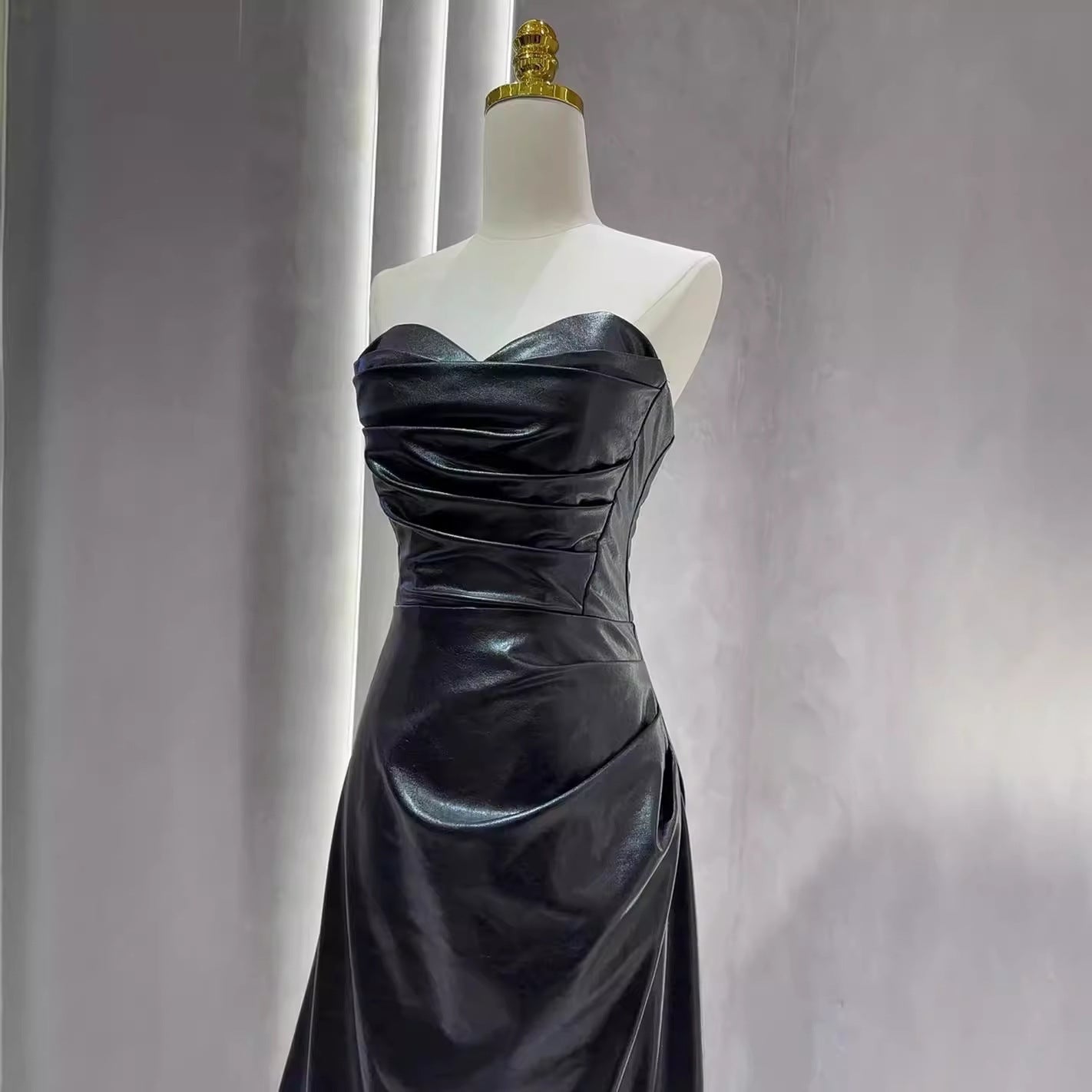 Off-the-shoulder Leather Gown