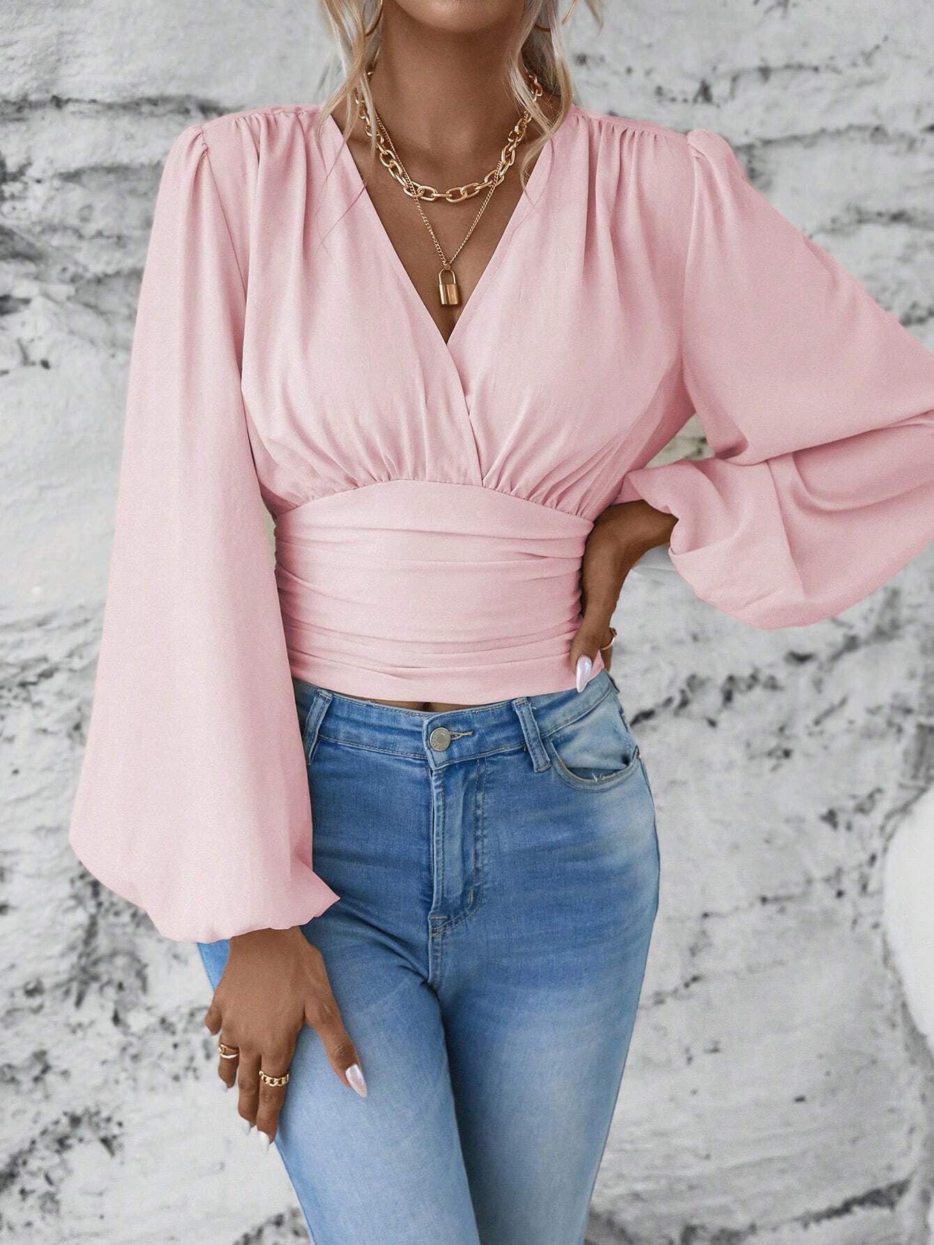 V-neck Pleated Top