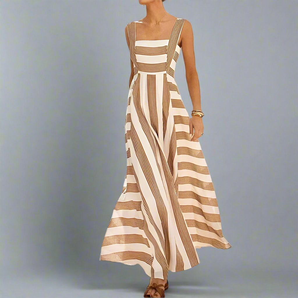 Light Brown Striped Long Dress