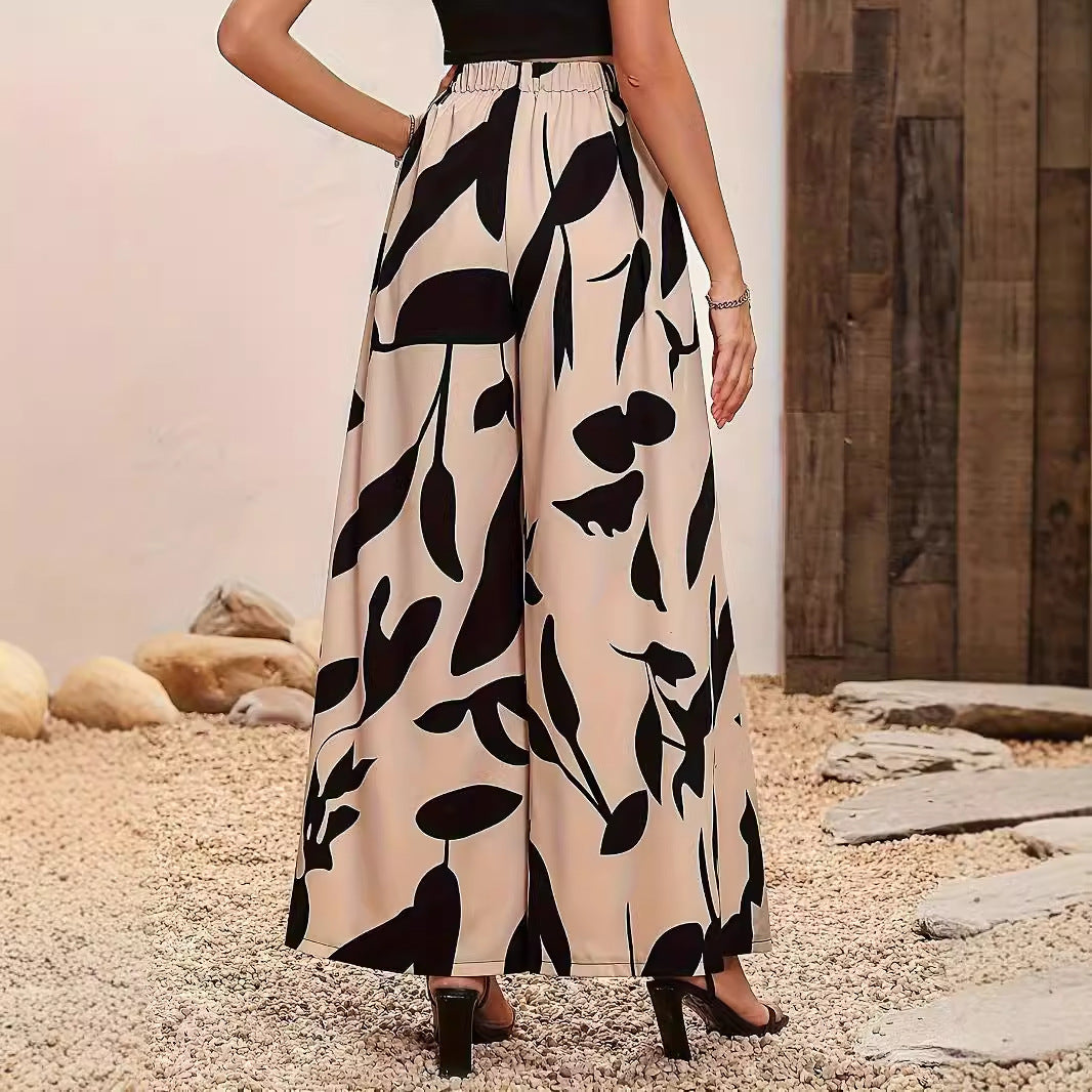 Apricot and Black Wide Leg Pants