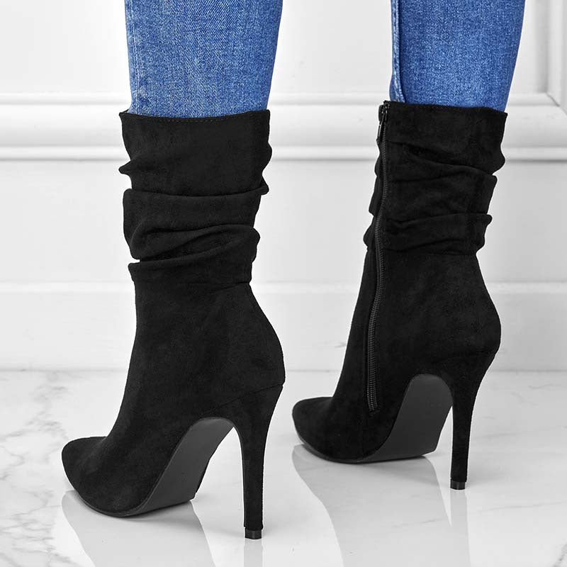 Pointed Toe Stiletto Heel Ankle Boots With Side Zipper