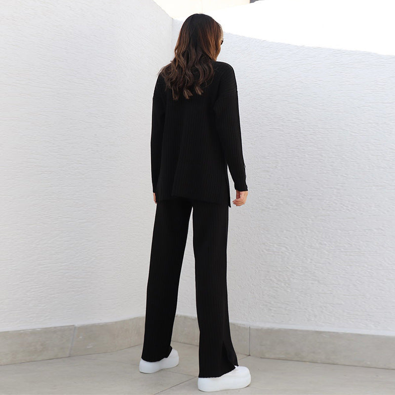 High Neck Long Sleeve Knit Suit