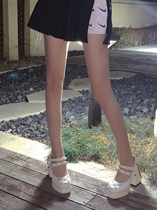 Chunky Heel Low-cut Cross High Heels