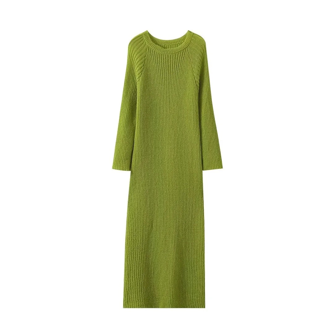 Round Neck Long Sleeve Straight Knit Dress