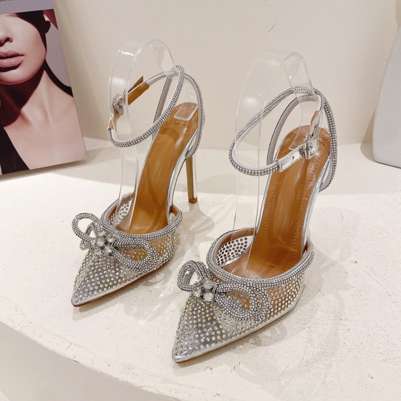 Rhinestone Pointed High Heel With Bow