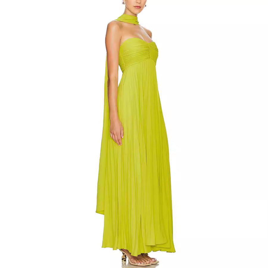 Yellow Tube-top Pleated Dress