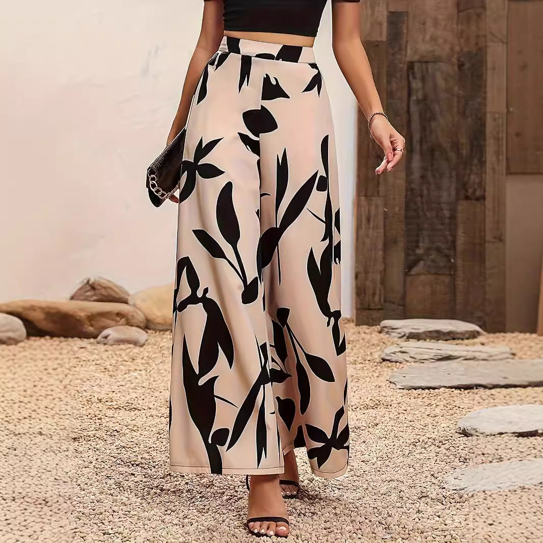 Apricot and Black Wide Leg Pants