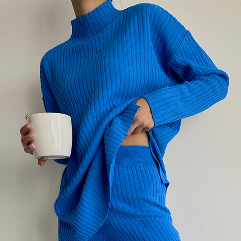 High Neck Long Sleeve Knit Suit