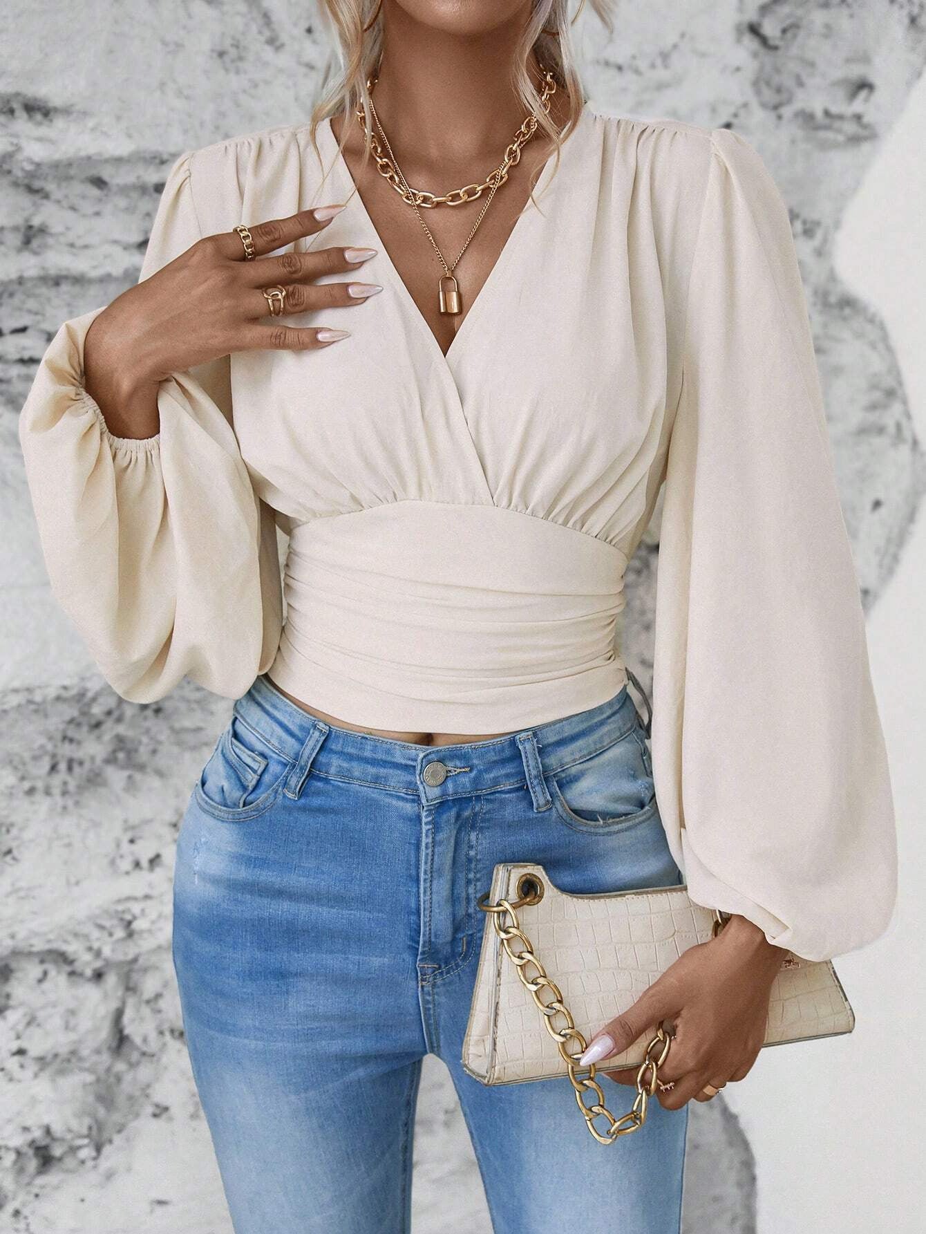 V-neck Pleated Top