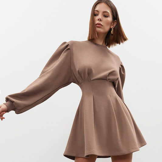 Brown Long Sleeve Short Knit Dress