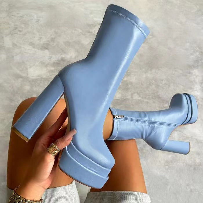 Waterproof Super High Chunky Heel Boots