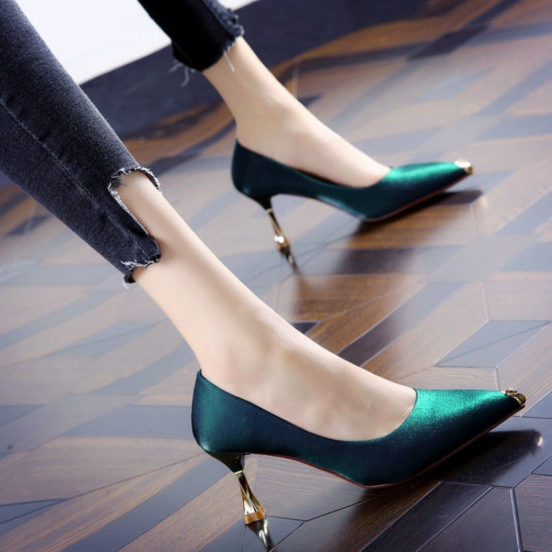 Pointed Satin High Heels