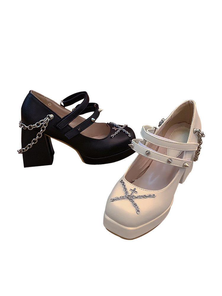 Chunky Heel Low-cut Cross High Heels