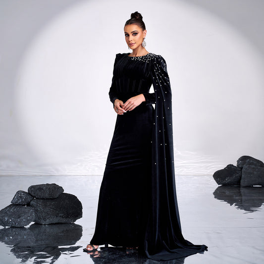 Velvet Long Sleeve Rhinestone Dress